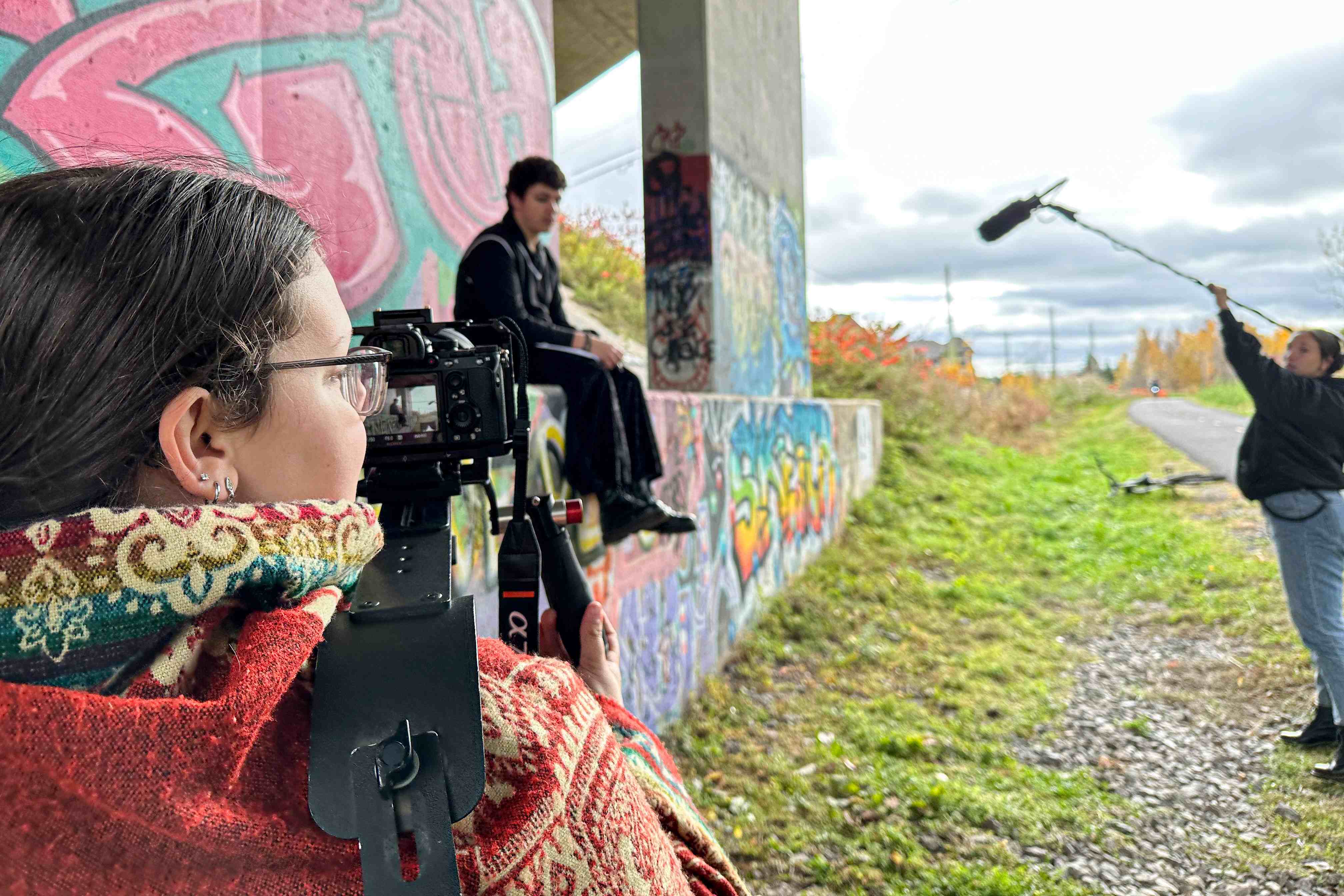 Étudiants du Cégep de Lévis en tournage à l'extérieur.